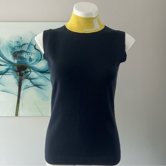 J. Lindeberg Navy and Yellow Felicity Sleeveless Golf Knit Turtleneck Sweater M - Picture 1 of 8